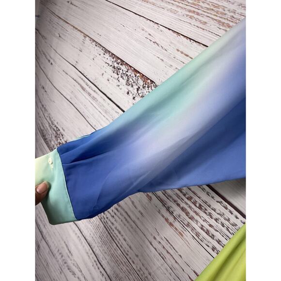 Nicole Miller Dress Women's 16 Blue Green Ombre Twist Front Long Sleeve Shirt - Picture 6 of 11